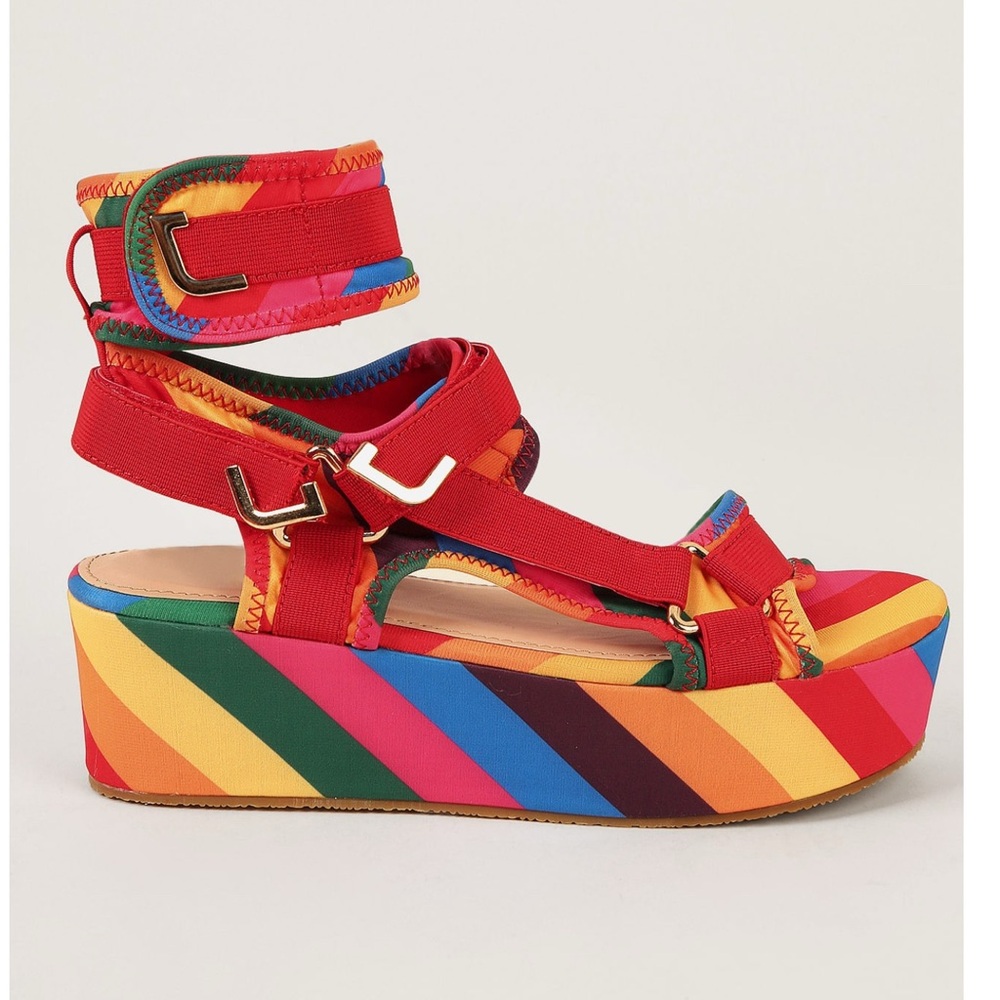 New- Mixed Colorful Ankle Wrap Open Toe Flatform Sandals